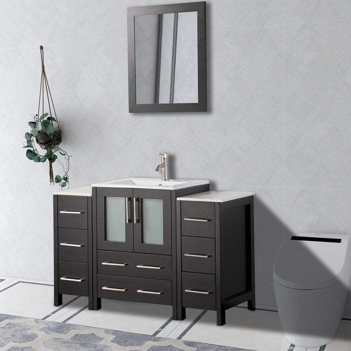 London 48" Single Sink Bathroom Vanity Set with Sink and Mirror (Ceramic Top) - 2 Side Cabinets