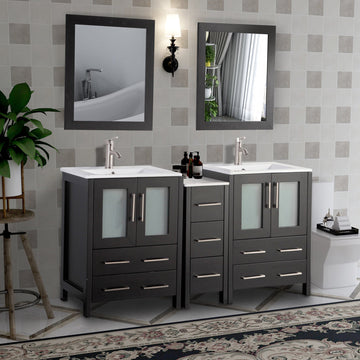 Vanity Art 84-Inch Double Sink Bathroom Vanity Set with Ceramic Top Grey