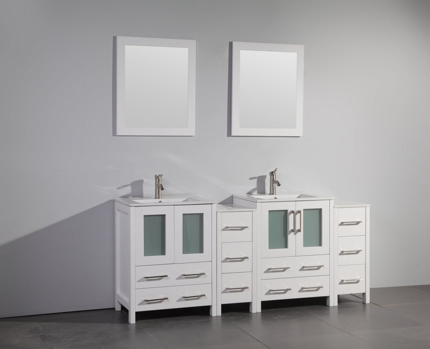 London 72" Double Sink Bathroom Vanity Set with Sink and Mirrors - 2 Side Cabinets