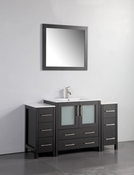 London 54" Single Sink Bathroom Vanity Set with Sink and Mirror - 2 Side Cabinets