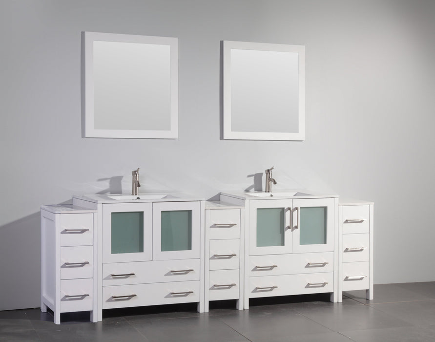 London 96" Double Sink Bathroom Vanity Set with Sink and Mirrors - 3 Side Cabinets