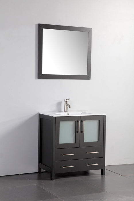 London 30" Single Sink Bathroom Vanity Set with Sink and Mirror (Ceramic Top)