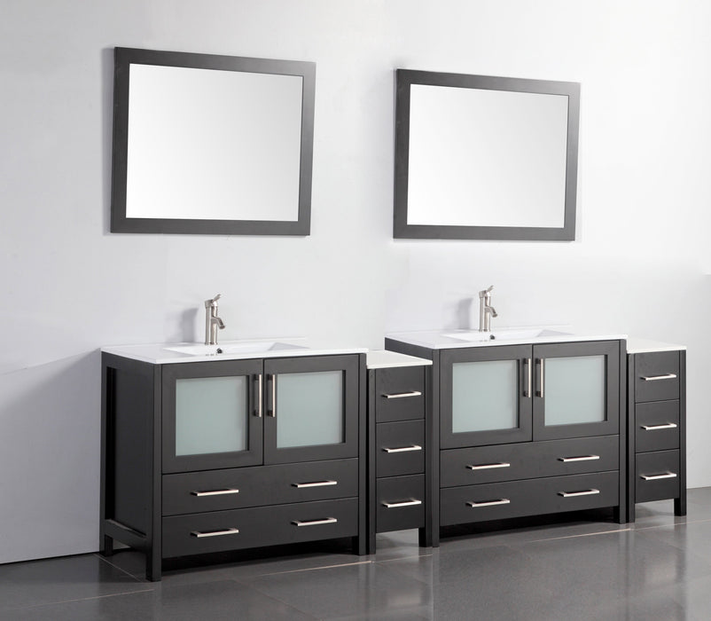 London 96" Double Sink Bathroom Vanity Set with Sink and Mirrors - 2 Side Cabinets