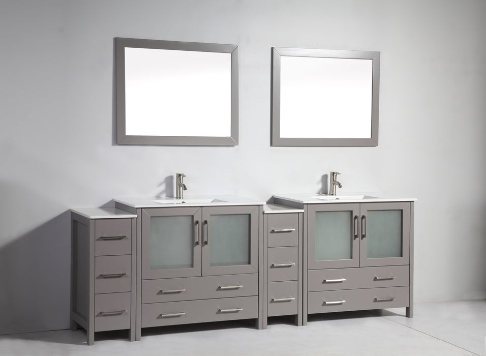 London 96" Double Sink Bathroom Vanity Set with Sink and Mirrors - 2 Side Cabinets