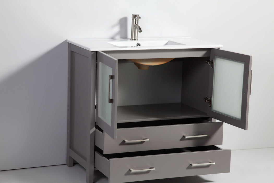 London 108" Double Sink Bathroom Vanity Set with Sink and Mirrors - 3 Side Cabinets