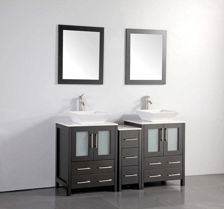Monaco 60" Double Vessel Sink Bathroom Vanity Set with Sinks and Mirrors - 1 Side Cabinet