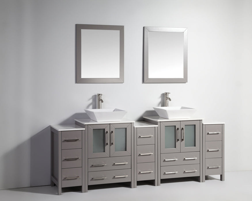 Monaco 84" Double Vessel Sink Bathroom Vanity Set with Sinks and Mirrors - 3 Side Cabinets