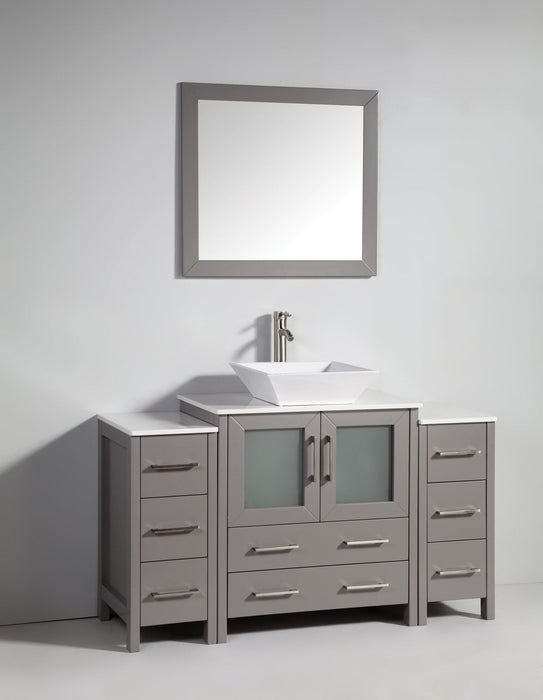 Monaco 54" Single Vessel Sink Bathroom Vanity Set with Sink and Mirror - 2 Side Cabinets