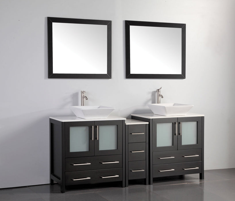 Monaco 72" Double Vessel Sink Bathroom Vanity Set with Sinks and Mirrors - 1 Side Cabinet