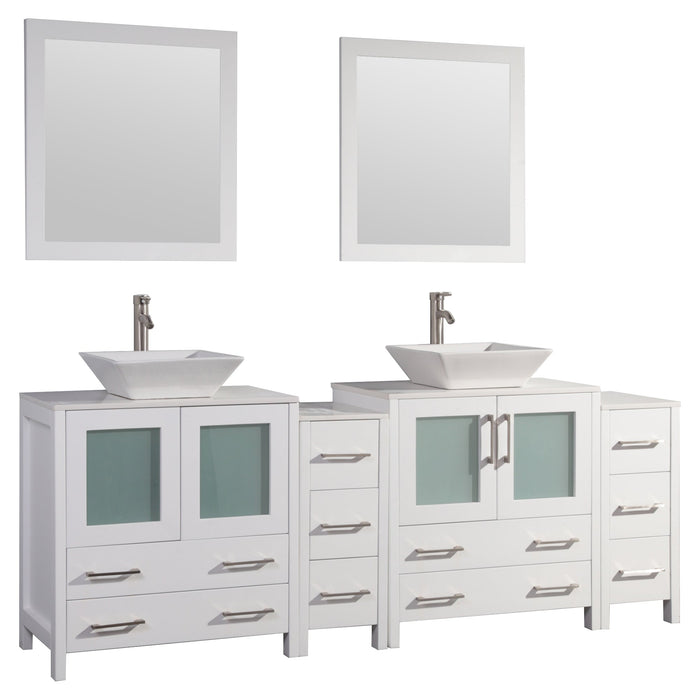 Monaco 84" Double Vessel Sink Bathroom Vanity Set with Sinks and Mirrors - 2 Side Cabinets