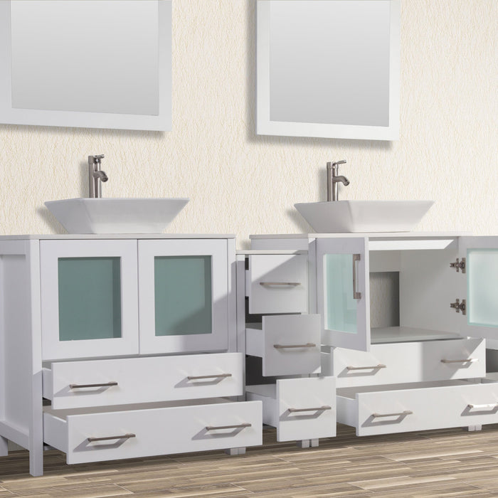 Monaco 84" Double Vessel Sink Bathroom Vanity Set with Sinks and Mirrors - 2 Side Cabinets