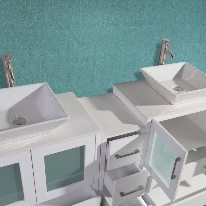 Monaco 84" Double Vessel Sink Bathroom Vanity Set with Sinks and Mirrors - 2 Side Cabinets