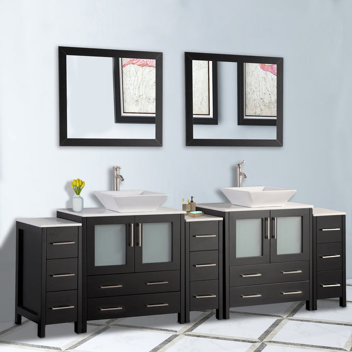 Monaco 96" Double Vessel Sink Bathroom Vanity Set with Sinks and Mirrors - 3 Side Cabinets