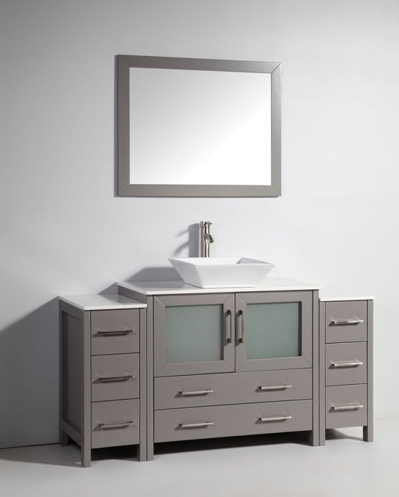 Monaco 60" Single Vessel Sink Bathroom Vanity Set with Sink and Mirror - 2 Side Cabinets