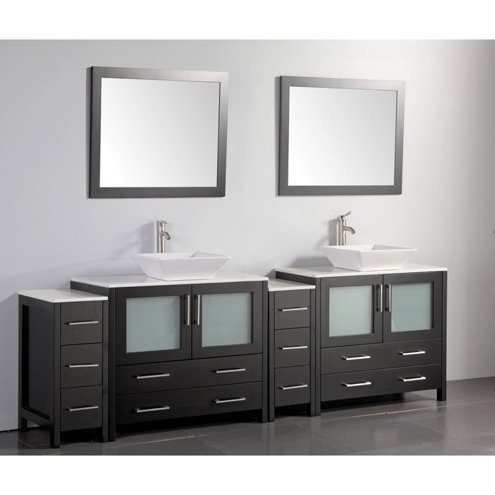 Monaco 96" Double Vessel Sink Bathroom Vanity Set with Sinks and Mirrors - 2 Side Cabinets