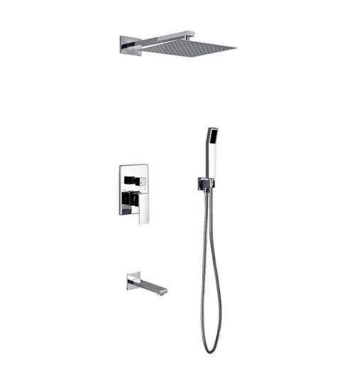 Aqua Piazza Brass Shower Set with Square Rain Shower (Handheld and Tub Filler)