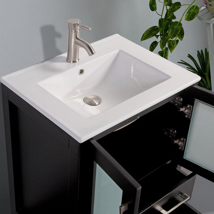 London 36" Single Sink Bathroom Vanity Set with Sink and Mirror (Ceramic Top) - 1 Side Cabinet