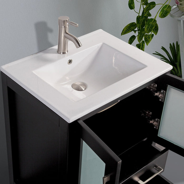 London 60" Double Sink Bathroom Vanity Set with Sink and Mirrors (Ceramic Top) - 1 Side Cabinet