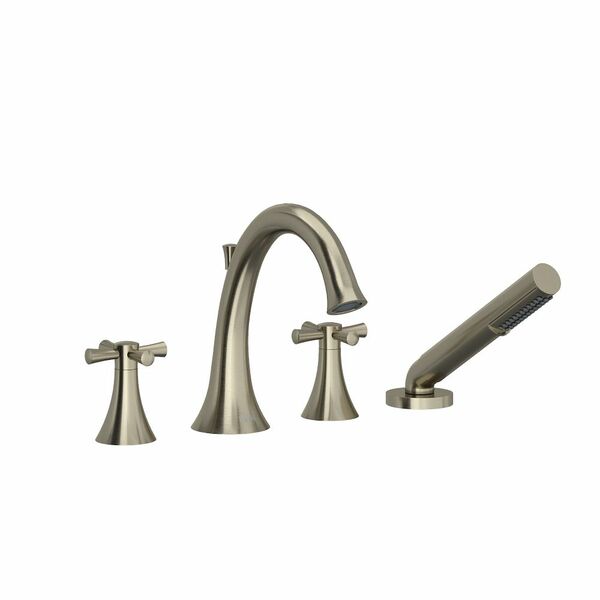 Riobel Edge 4-Piece Deck-Mount Tub Filler with Hand Shower and Cross Handles