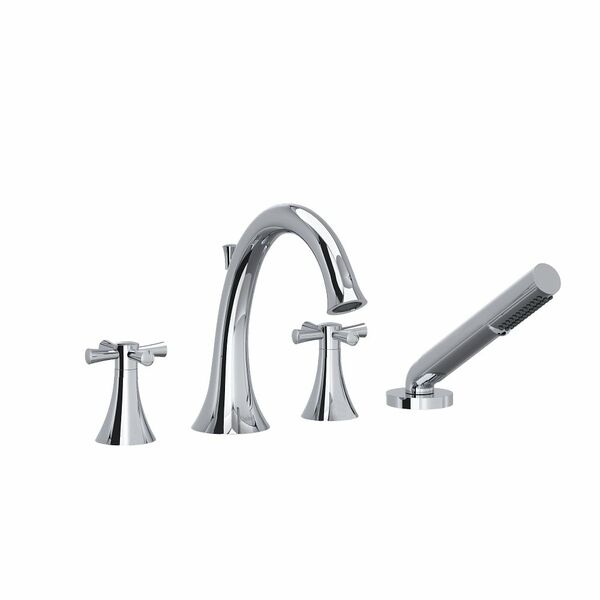 Riobel Edge 4-Piece Deck-Mount Tub Filler with Hand Shower and Cross Handles