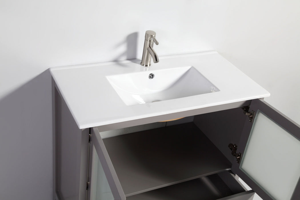 London 42" Single Sink Bathroom Vanity Set with Sink and Mirror - 1 Side Cabinet