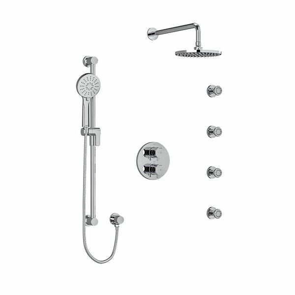 Riobel Edge Double Coaxial System with Hand Shower Rail, 4 Body Jets and Shower Head