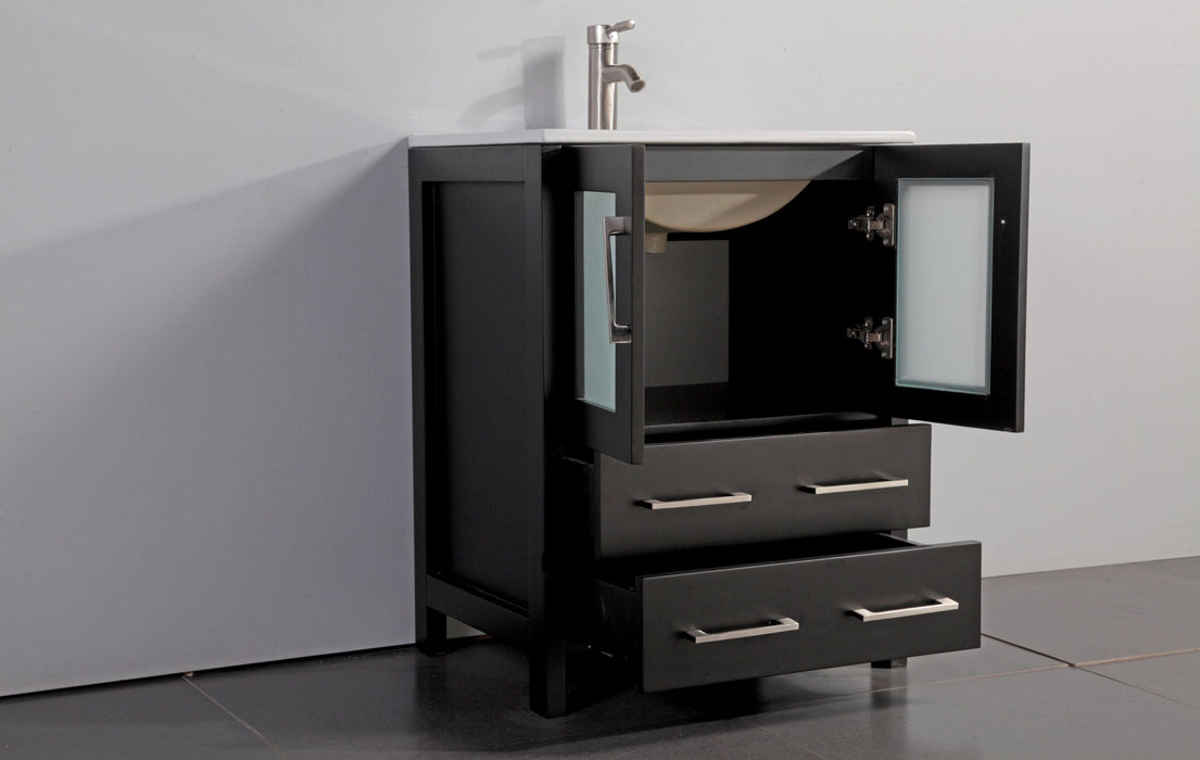 London 30" Single Sink Bathroom Vanity Set with Sink and Mirror (Ceramic Top)