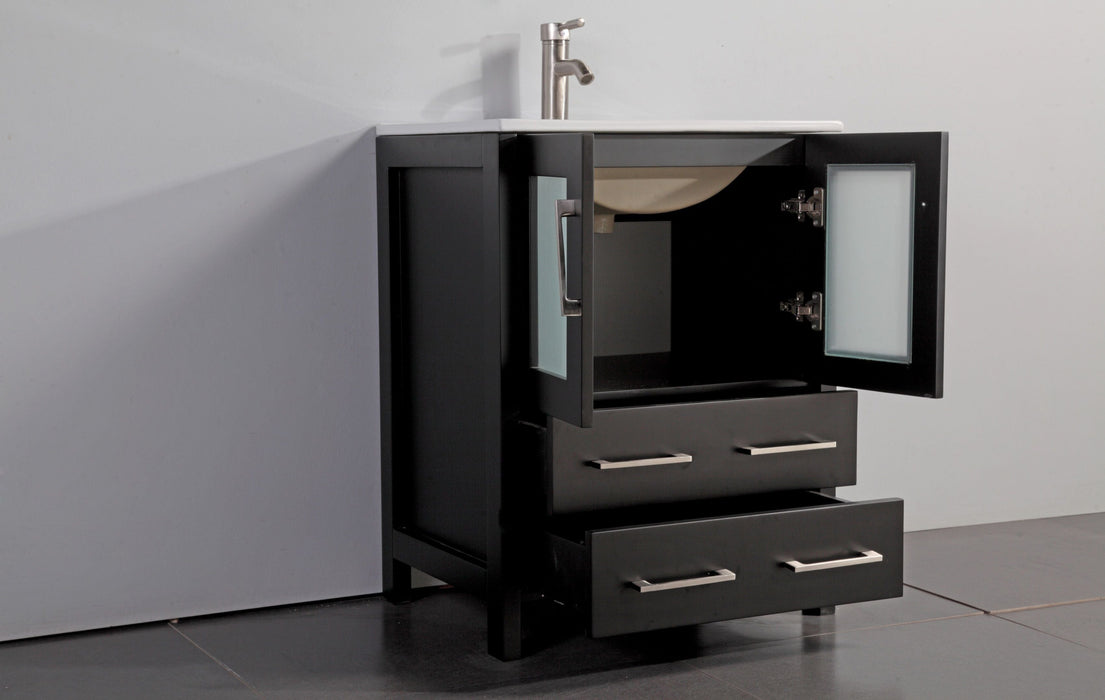 London 60" Double Sink Bathroom Vanity Set with Sink and Mirrors (Ceramic Top) - 1 Side Cabinet